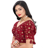 Maroon embroidered blouse, Jimmy Choo free size women's readymade, half sleeve V-neck design