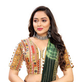 White cotton blend ready-made blouse (free size), short sleeves with v-neck pattern - women's stitched casual top