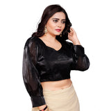 Organza cream blouse, free size long sleeve V-neck, plain readymade women's apparel on hanger