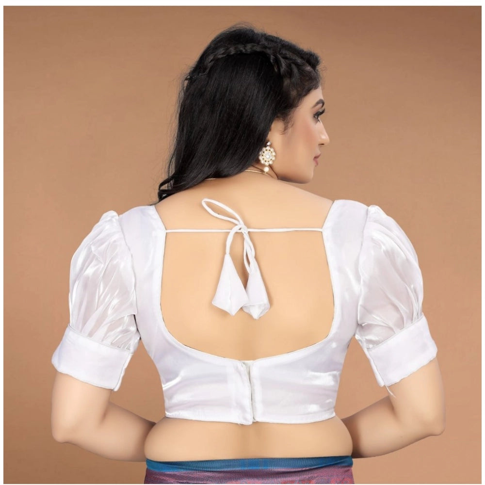 Organza white blouse, free size half sleeve v-neck plain readymade for women
