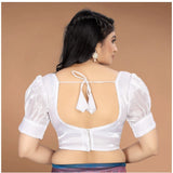 Organza white blouse, free size half sleeve v-neck plain readymade for women