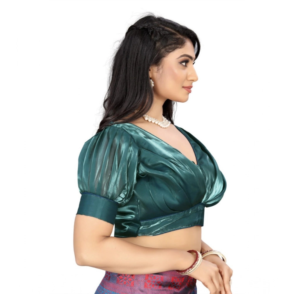 Marine Teal organza women's readymade blouse (half sleeve, v-neck), free size