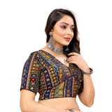 Navy Blue Cotton Blend Readymade Short Sleeve V-Neck Blouse - Free Size, women's casual wear clothing on hanger