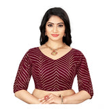 Maroon Georgette embroidered blouse for women, free size, V-neck with 3/4 sleeves
