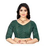 Green Georgette embroidery blouse, V-neck with 3/4 sleeves on mannequin