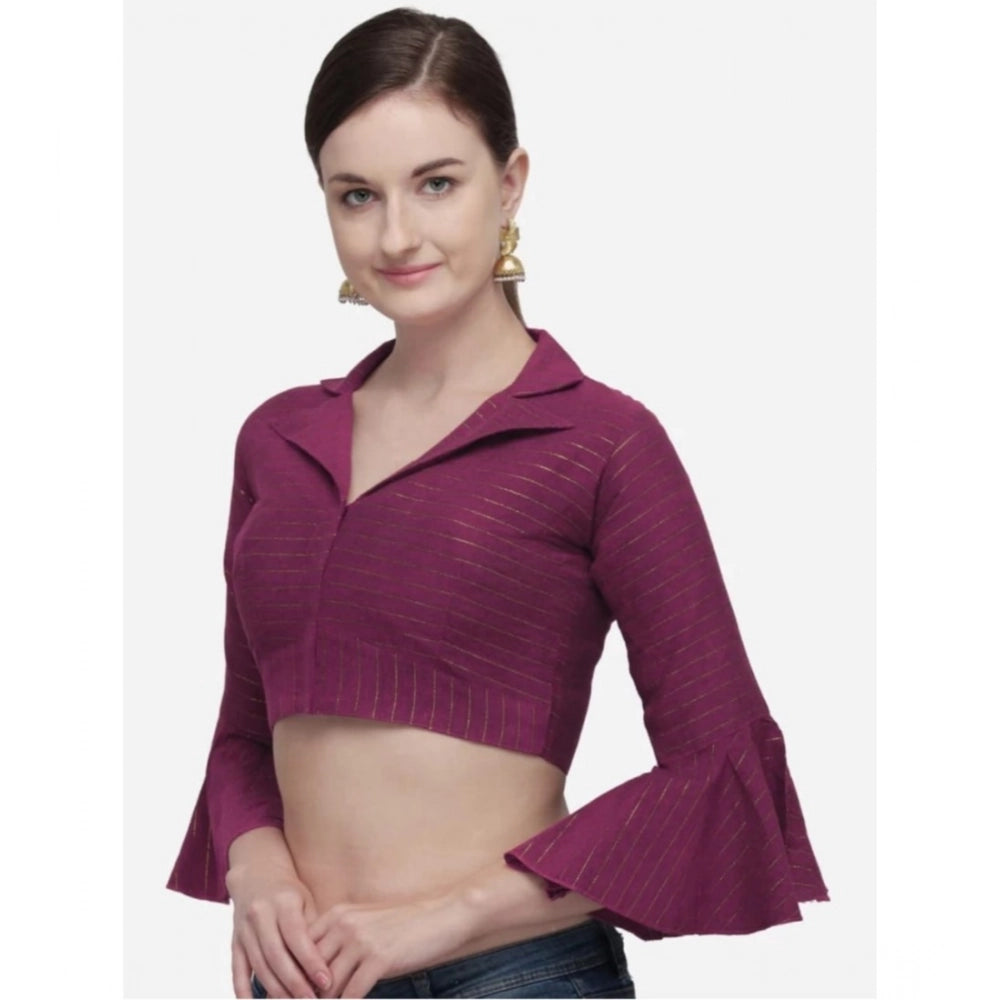 Magenta free size cotton striped readymade blouse for women