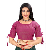 Barbie Pink cotton thread work blouse, half sleeve, round neck, free size for women's fashion
