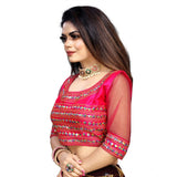 Pink Phantom Silk embroidered blouse, free size, 3/4 sleeves, round neck