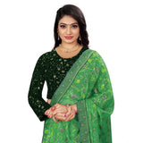 Green velvet embroidered blouse with full sleeves, free size for women on display