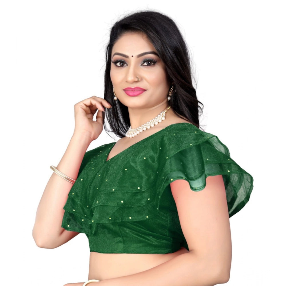 Green nylon diamond work sleeveless blouse for women's casual wear, free size