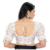 White Jimmy Choo embroidered blouse, free size, half sleeve, v-neck design on mannequin