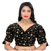 Black Jimmy Choo embroidered blouse, half sleeve, v-neck design on mannequin