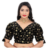 Black Jimmy Choo embroidered blouse, half sleeve, v-neck design on mannequin