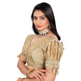 Beige embroidered blouse, Jimmy Choo ready-made, free size, half sleeve, V-neck design