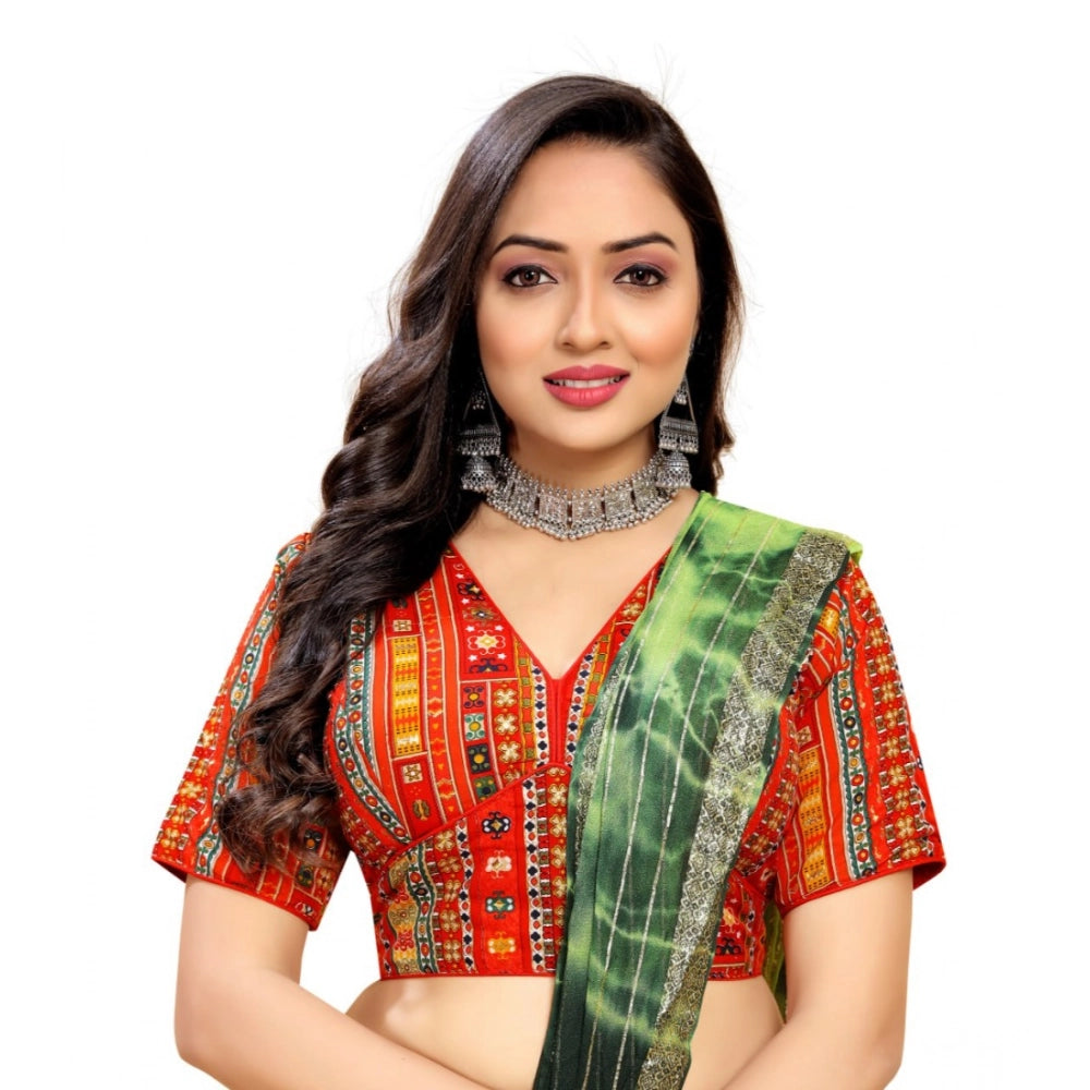 Red cotton blend readymade blouse (free size), women's short-sleeve V-neck plain blouse