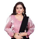 Organza baby pink blouse, long sleeve v-neck, free size for women's fashion