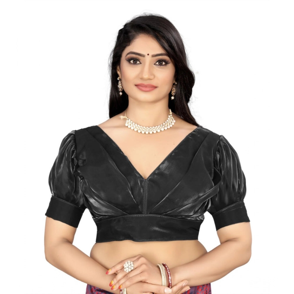 Black organza women's blouse, half sleeve v-neck, plain design, free size