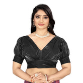 Black organza women's blouse, half sleeve v-neck, plain design, free size