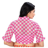 Women's Cotton Blend Checks Readymade Blouse (Pink, Size: Free Size)