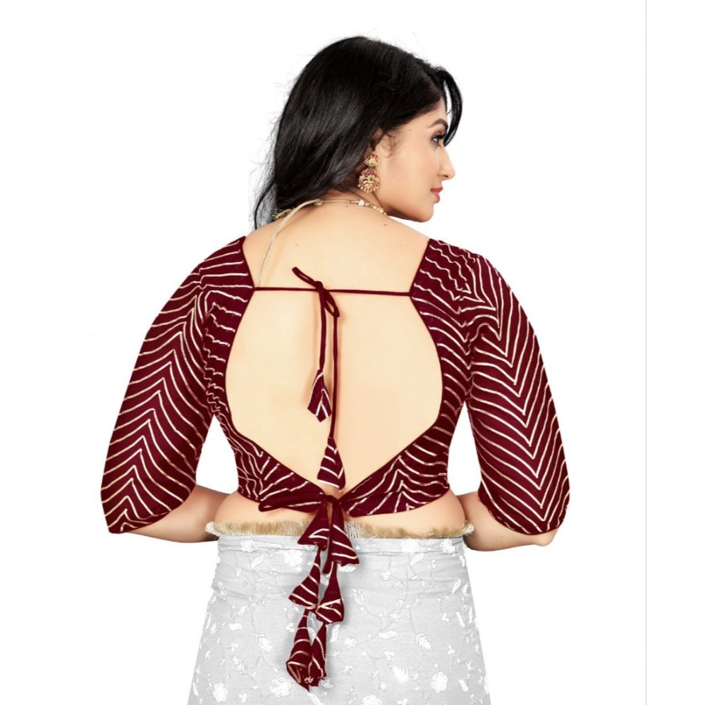 Maroon Georgette embroidered blouse for women, free size, V-neck with 3/4 sleeves