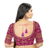 Pink velvet embroidered blouse (free size), half sleeve sweetheart neck design