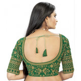 Green velvet embroidered blouse (free size), half sleeve, sweetheart neck design