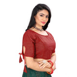 Red cotton thread work blouse, half sleeve, round neck, free size for women's fashion