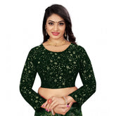 Green velvet embroidered blouse (full sleeve, free size) for women on display