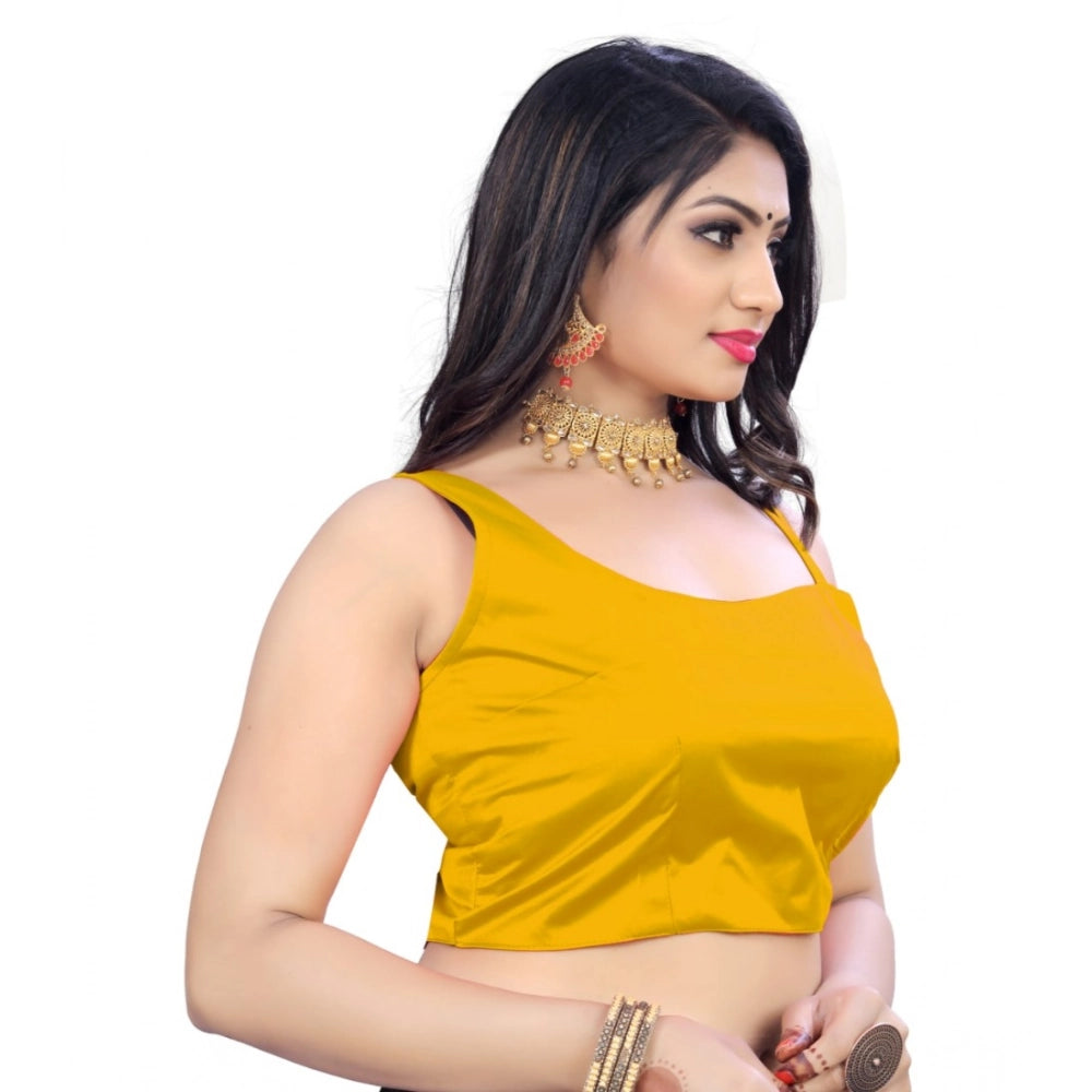 Mustard free size satin sleeveless blouse for women