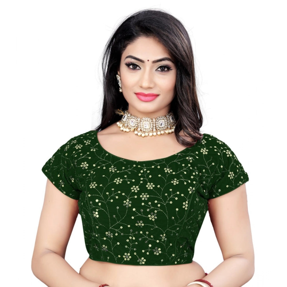 Green velvet short-sleeve sequin blouse (free size) for women, ready-made fashion on hanger