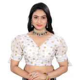 White Jimmy Choo embroidered blouse (free size), half sleeve, V-neck style on hanger