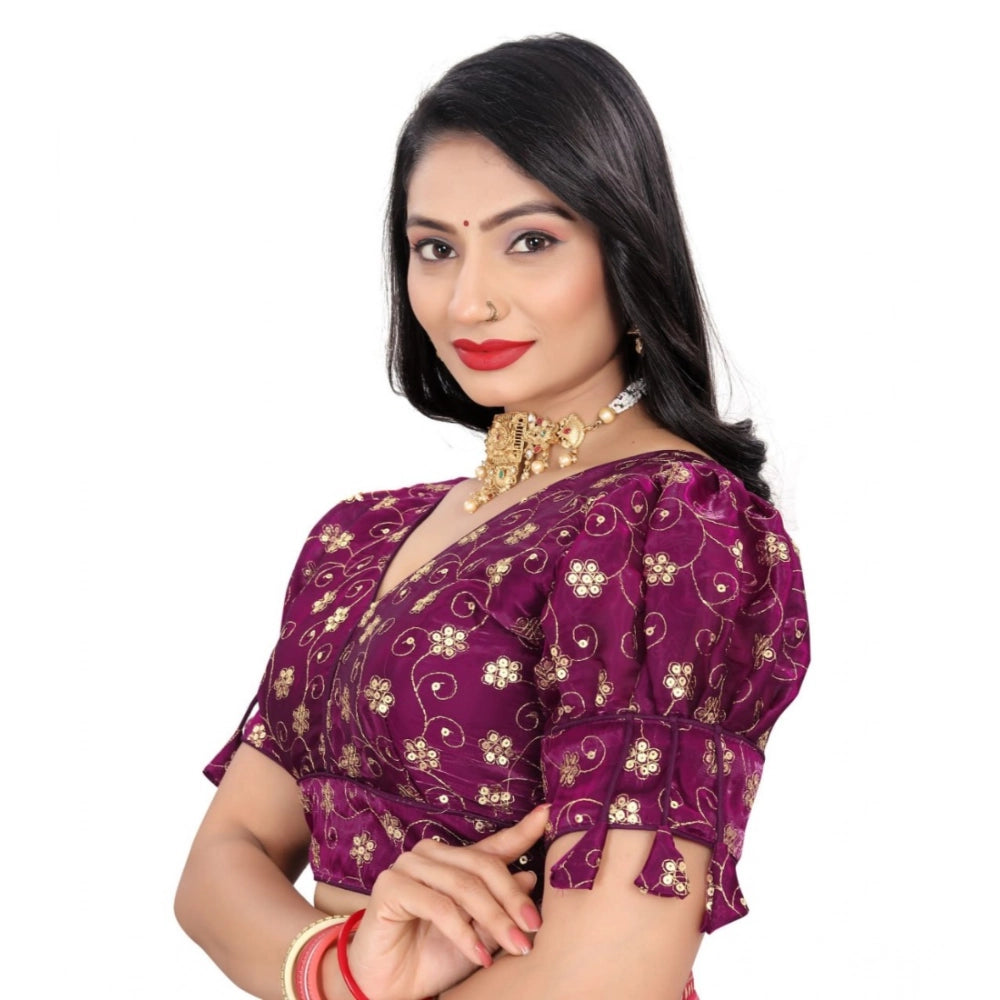 Purple Jimmy Choo embroidered blouse, half sleeve, free size women's ready-made clothing