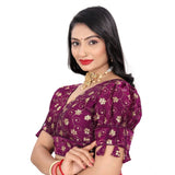 Purple Jimmy Choo embroidered blouse, half sleeve, free size women's ready-made clothing