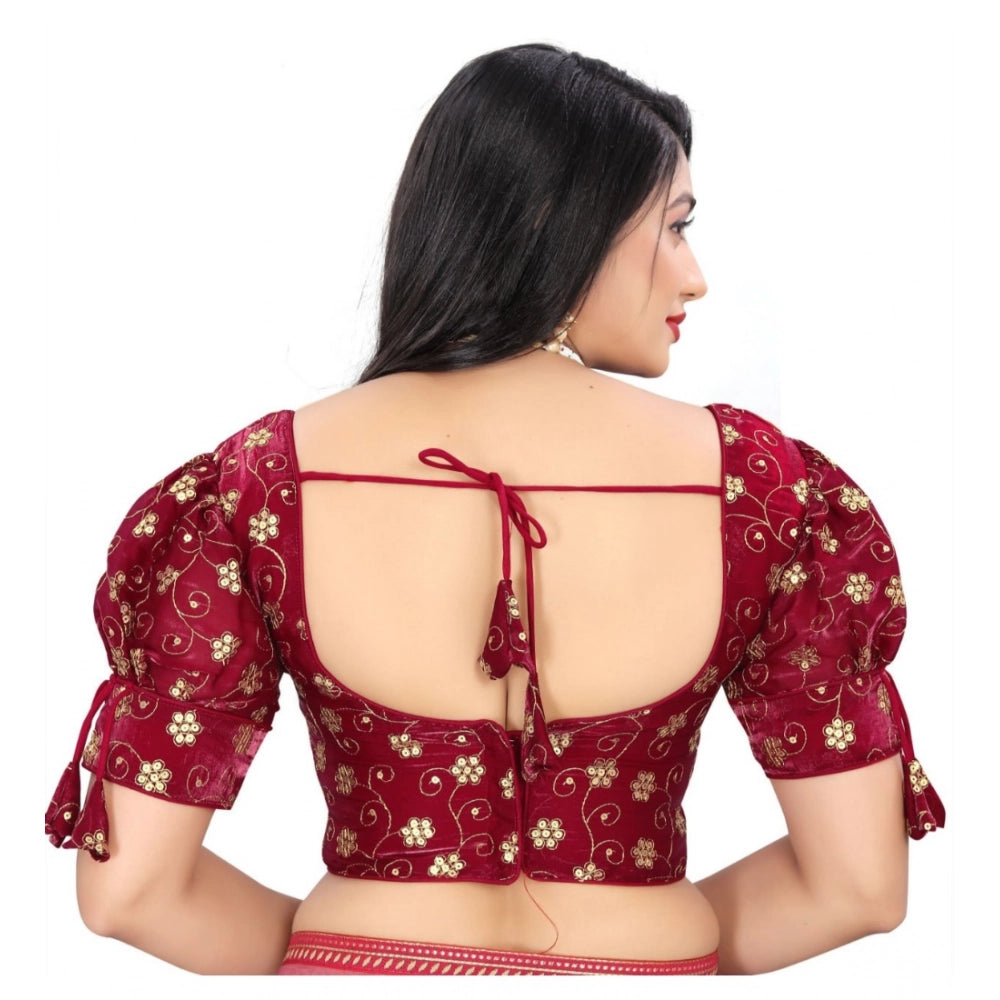 Maroon Jimmy Choo embroidered blouse, free size, half sleeve, v-neck