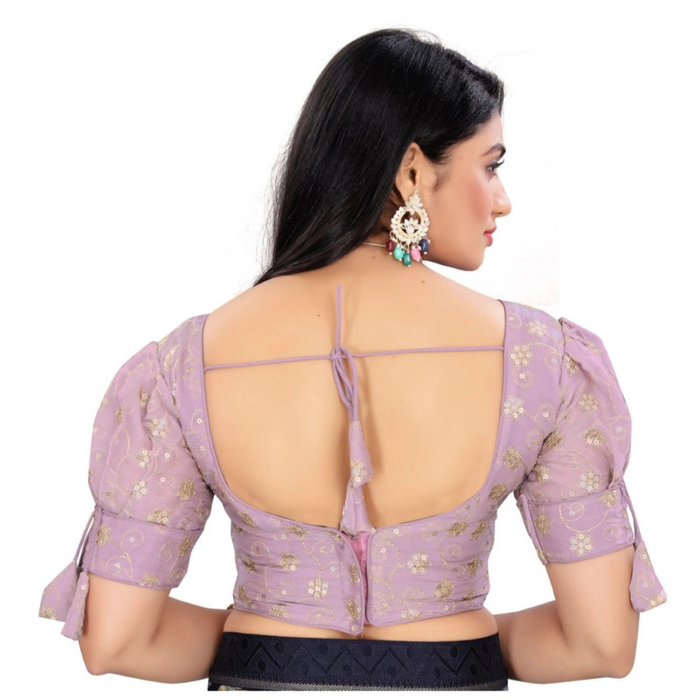 Lavender Jimmy Choo embroidered blouse, free size, half sleeve V-neck with intricate detailing