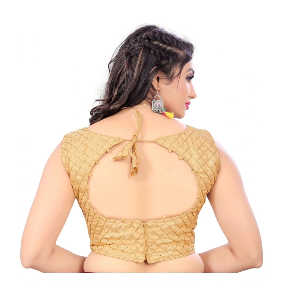 Beige satin sleeveless blouse with embroidery, women's ready-made free size