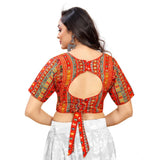 Red cotton blend readymade blouse, short sleeve V-neck on hanger