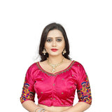 Pink Malai Silk half-sleeve blouse, free size, floral pattern for women