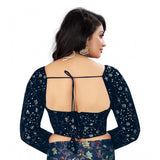 Navy Blue Velvet Embroidered Blouse - Free Size, full sleeve, round neck embroidery design for women's formal wear