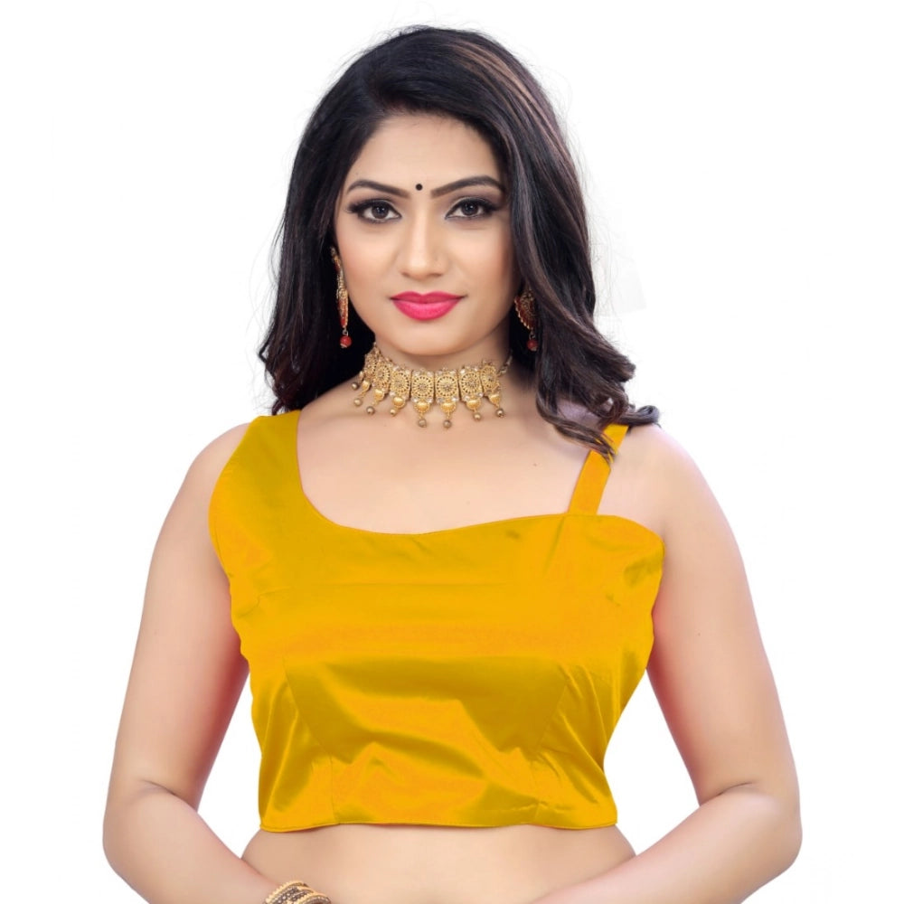 Mustard satin sleeveless blouse (free size), women's ready-made blouse on hanger