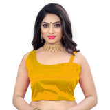 Mustard satin sleeveless blouse (free size), women's ready-made blouse on hanger