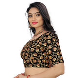 Black phantom cording readymade blouse (free size), women's half-sleeve round neck top with cording detail on display