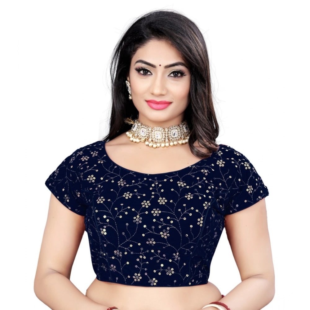 Navy-Blue velvet short-sleeve sequin blouse for women (free size)