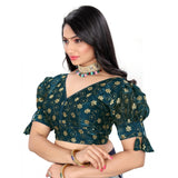 Teal embroidered Jimmy Choo blouse (free size), half sleeve, V-neck style