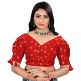 Red Jimmy Choo embroidered blouse, half sleeve, v-neck style - free size women's fashion