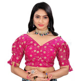 Pink embroidered Jimmy Choo blouse (free size), half sleeve, v-neck