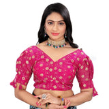 Pink embroidered Jimmy Choo blouse (free size), half sleeve, v-neck