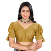 Gold Jimmy Choo embroidered blouse (free size), half sleeve v-neck design on mannequin