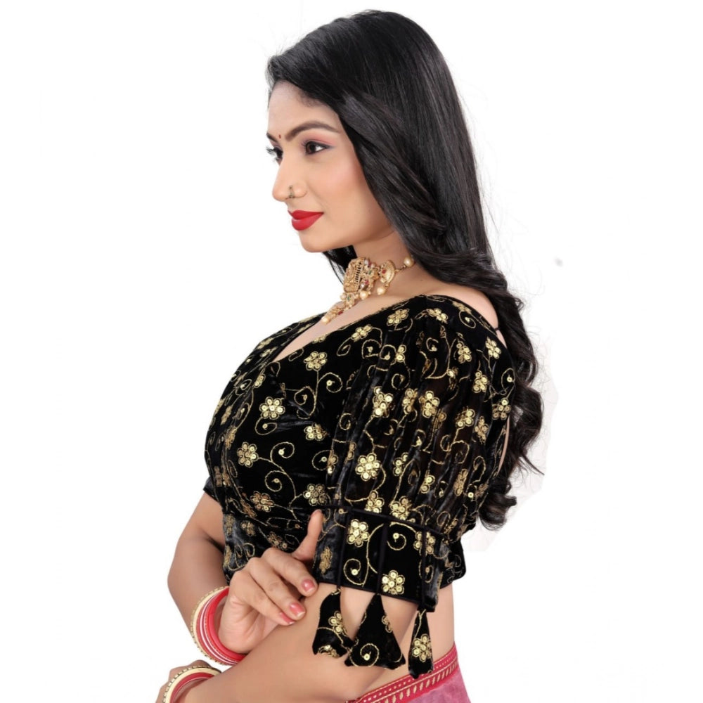 Black Jimmy Choo embroidered blouse (free size), half sleeve v-neck with intricate detailing on display