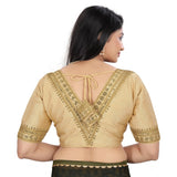 Banglory embroidered beige blouse (free size), half sleeve v-neck ready-made stitched blouse for women